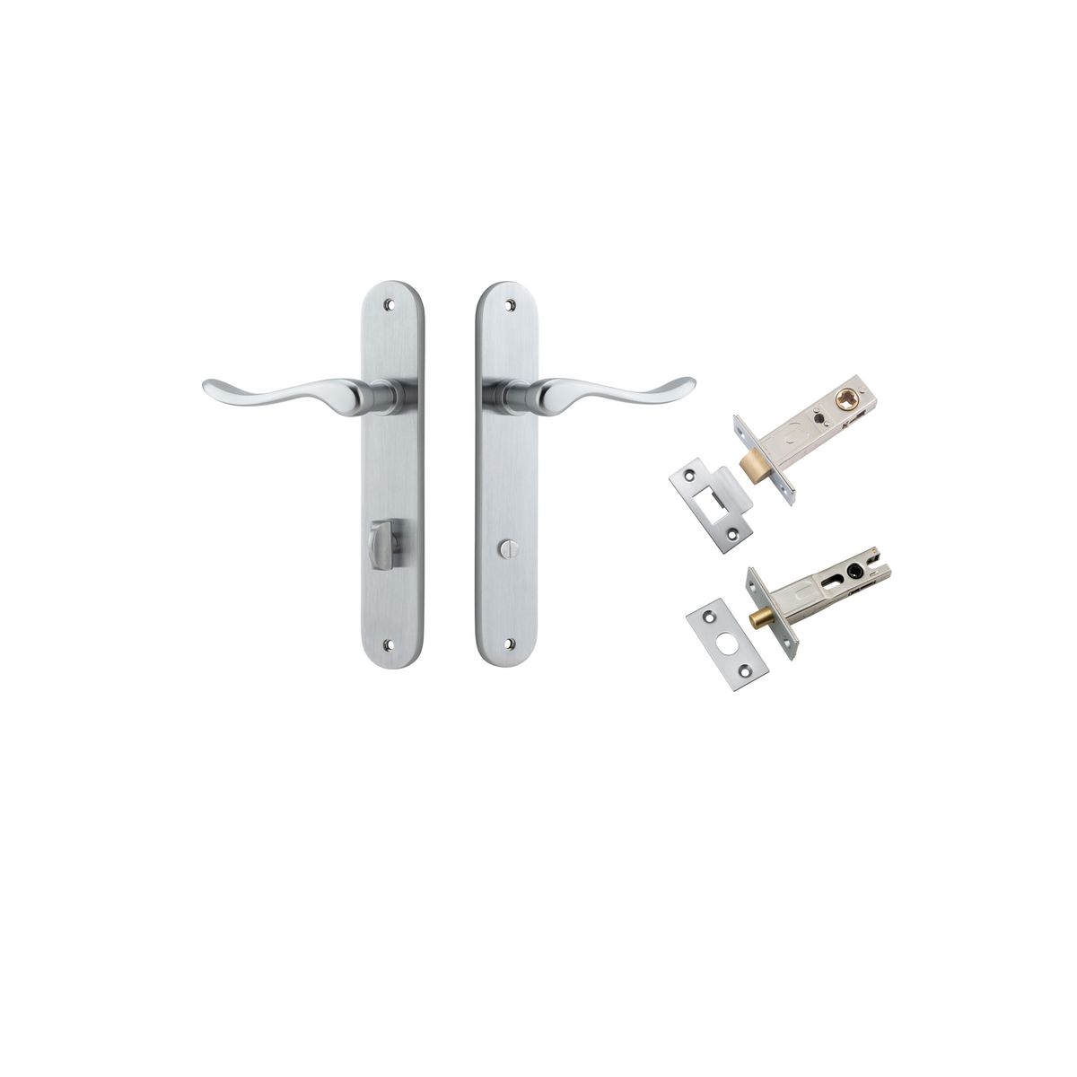 12424KPRIV60 - Stirling Lever - Oval Backplate Privacy Kit with Privacy Turn - Brushed Chrome - Privacy