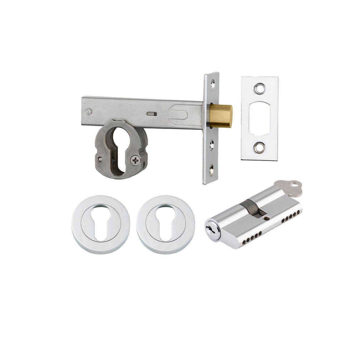 22554K70KKER - Euro Mortice Deadbolt Kit - 70mm Backset with Round Euro Escutcheon Key/Key - Polished Chrome - Entrance