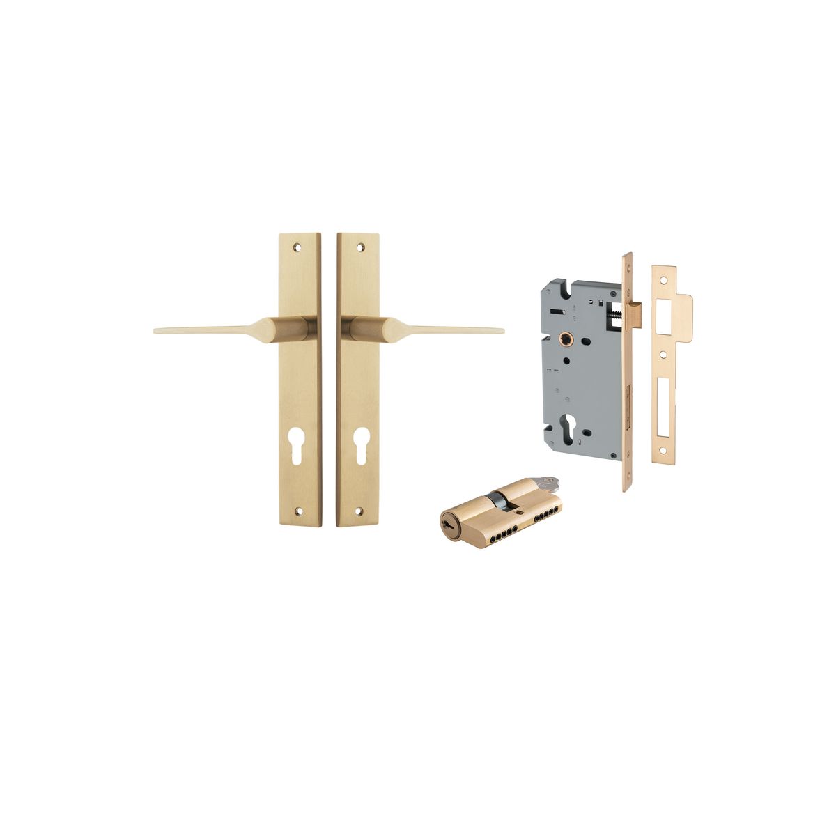 15254KENTR60KK - Como Lever - Rectangular Backplate Entrance Kit with High Security Lock - Brushed Brass - Entrance