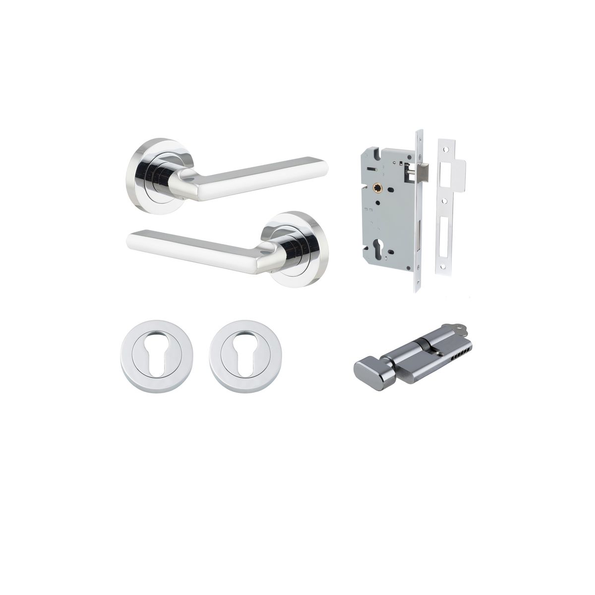 9214KENTR60KT - Baltimore Lever - Round Rose Entrance Kit with Separate High Security Lock - Polished Chrome - Entrance
