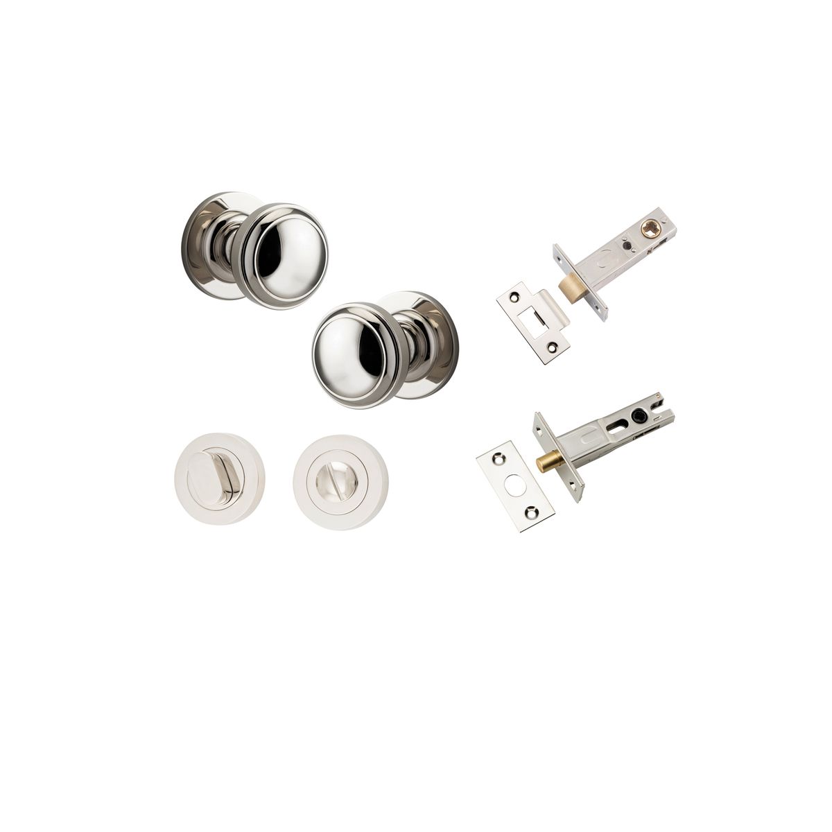 0218KPRIV60 - Paddington Knob - Round Rose Privacy Kit with Separate Privacy Turn - Polished Nickel - Privacy