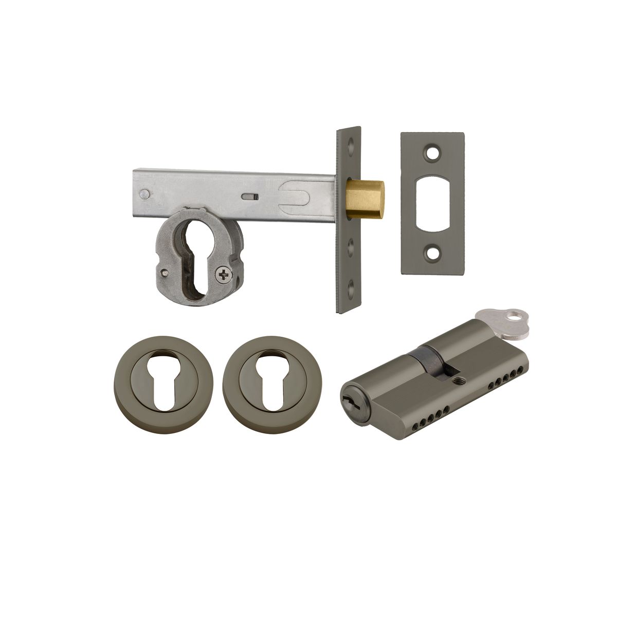 22561K70KKER - Euro Mortice Deadbolt Kit - 70mm Backset with Round Euro Escutcheon Key/Key - Graphite PVD - Entrance