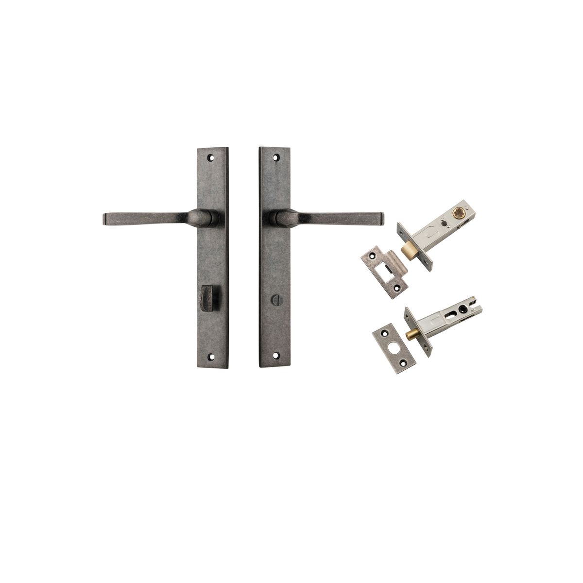 13708KPRIV60 - Annecy Lever - Rectangular Backplate Privacy Kit with Privacy Turn - Distressed Nickel - Privacy