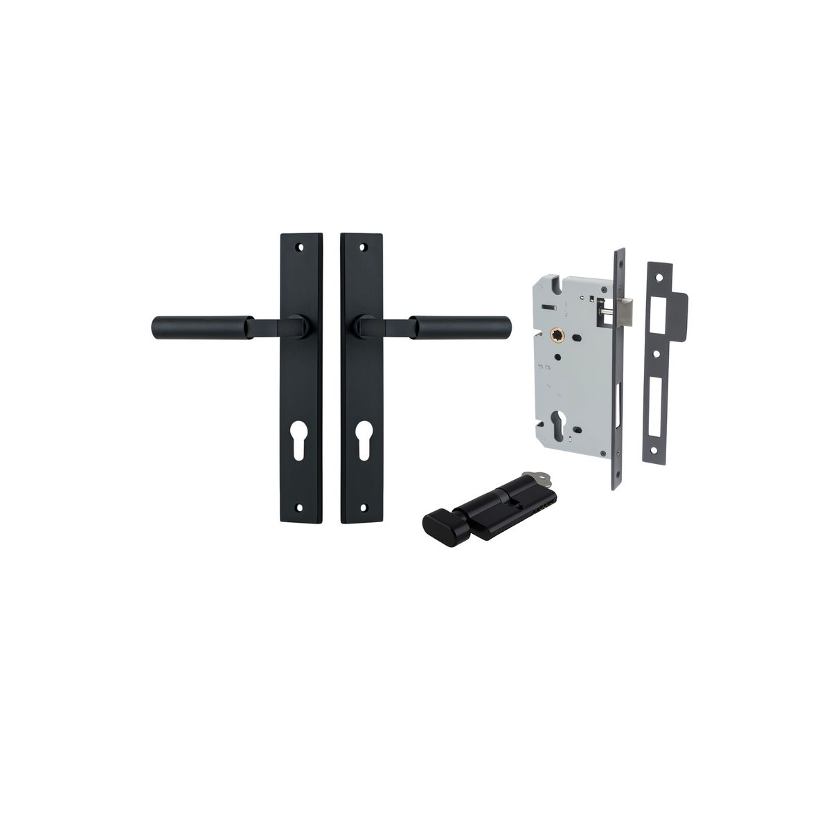 12750KENTR60KT - Berlin Lever - Rectangular Backplate Entrance Kit with High Security Lock - Matt Black - Entrance