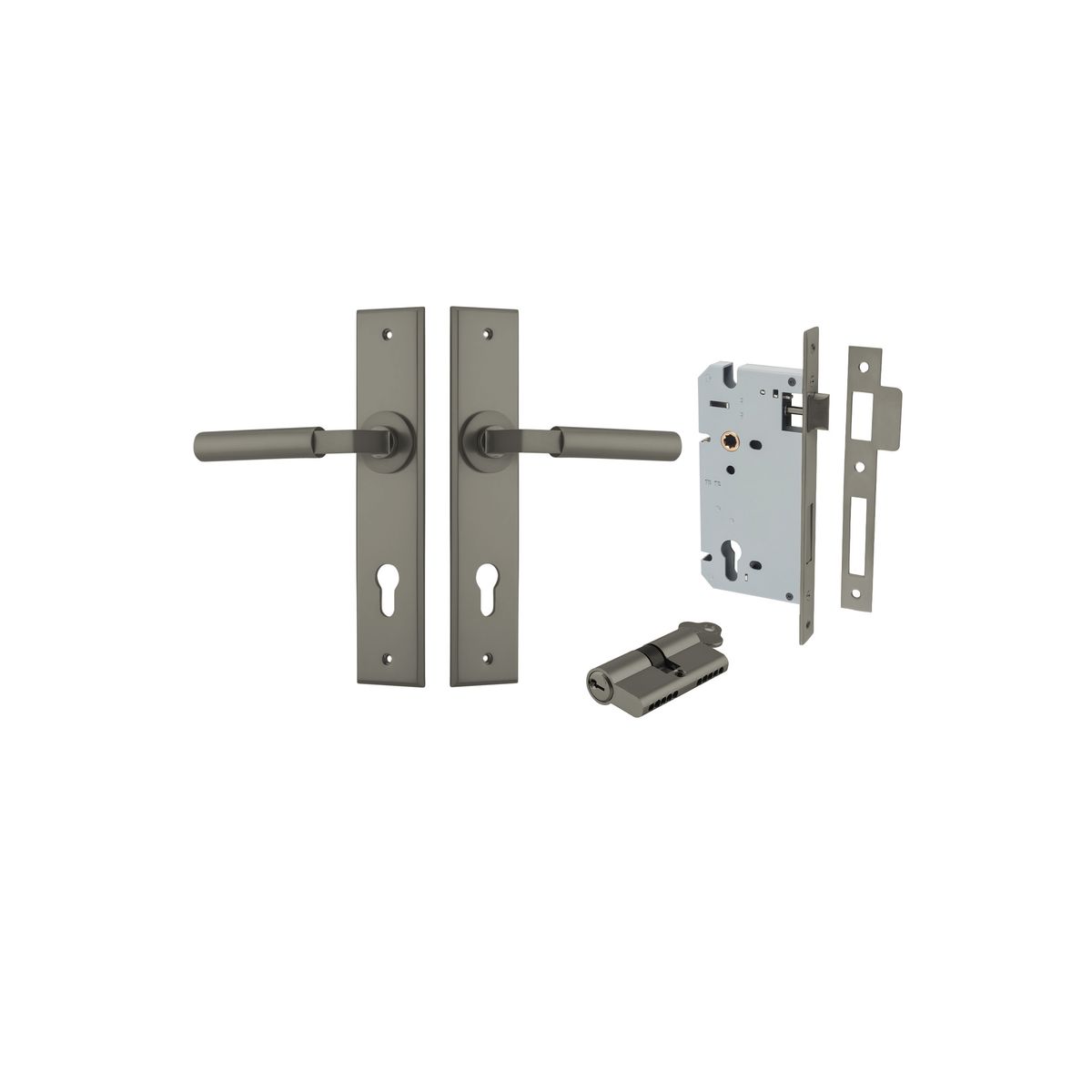 16794KENTR60KK - Berlin Lever - Chamfered Backplate Entrance Kit with High Security Lock - Graphite PVD - Entrance
