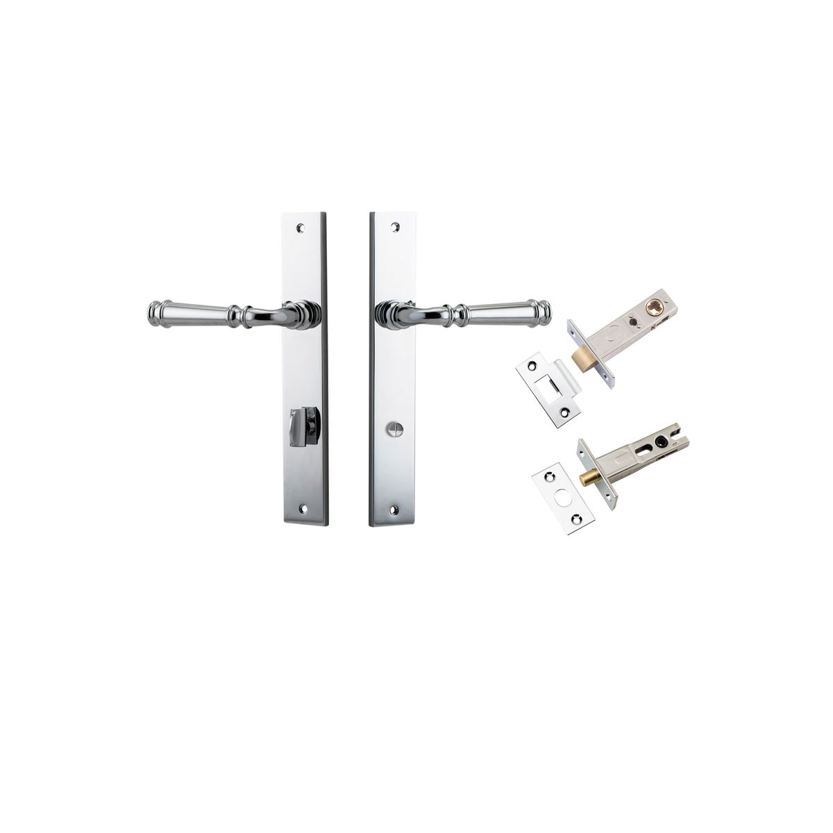 11706KPRIV60 - Verona Lever - Rectangular Backplate Privacy Kit with Privacy Turn - Polished Chrome - Privacy