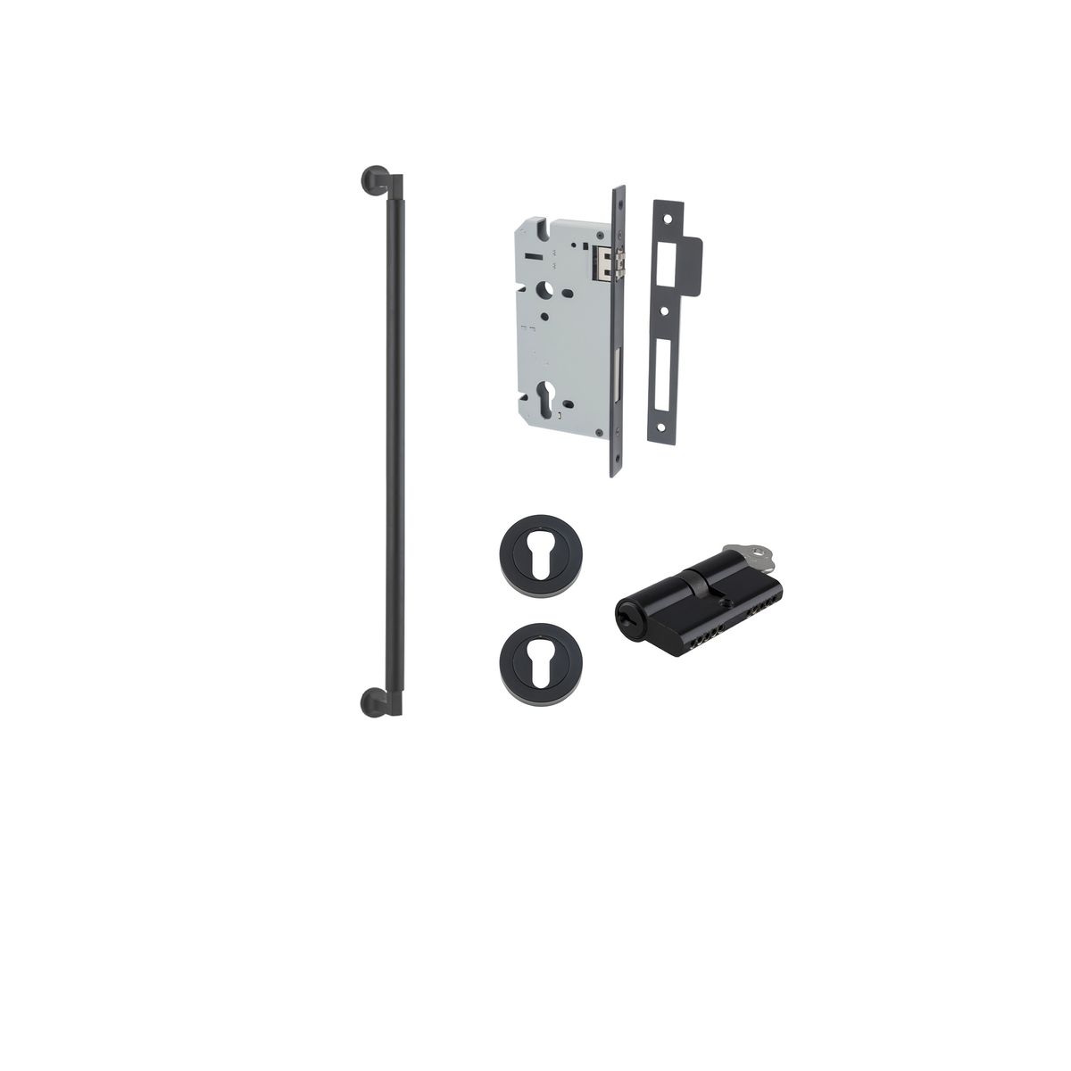 0483KENTR60KK - Berlin Pull Handle - 600mm Entrance Kit with Separate High Security Lock - Matt Black - Entrance