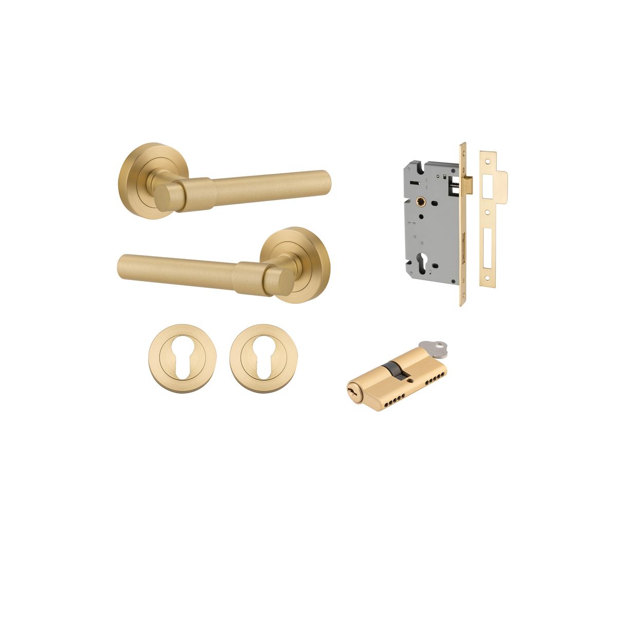 16626KENTR60KK - Helsinki Lever - Round Rose Entrance Kit with Separate High Security Lock - Brushed Gold PVD - Entrance