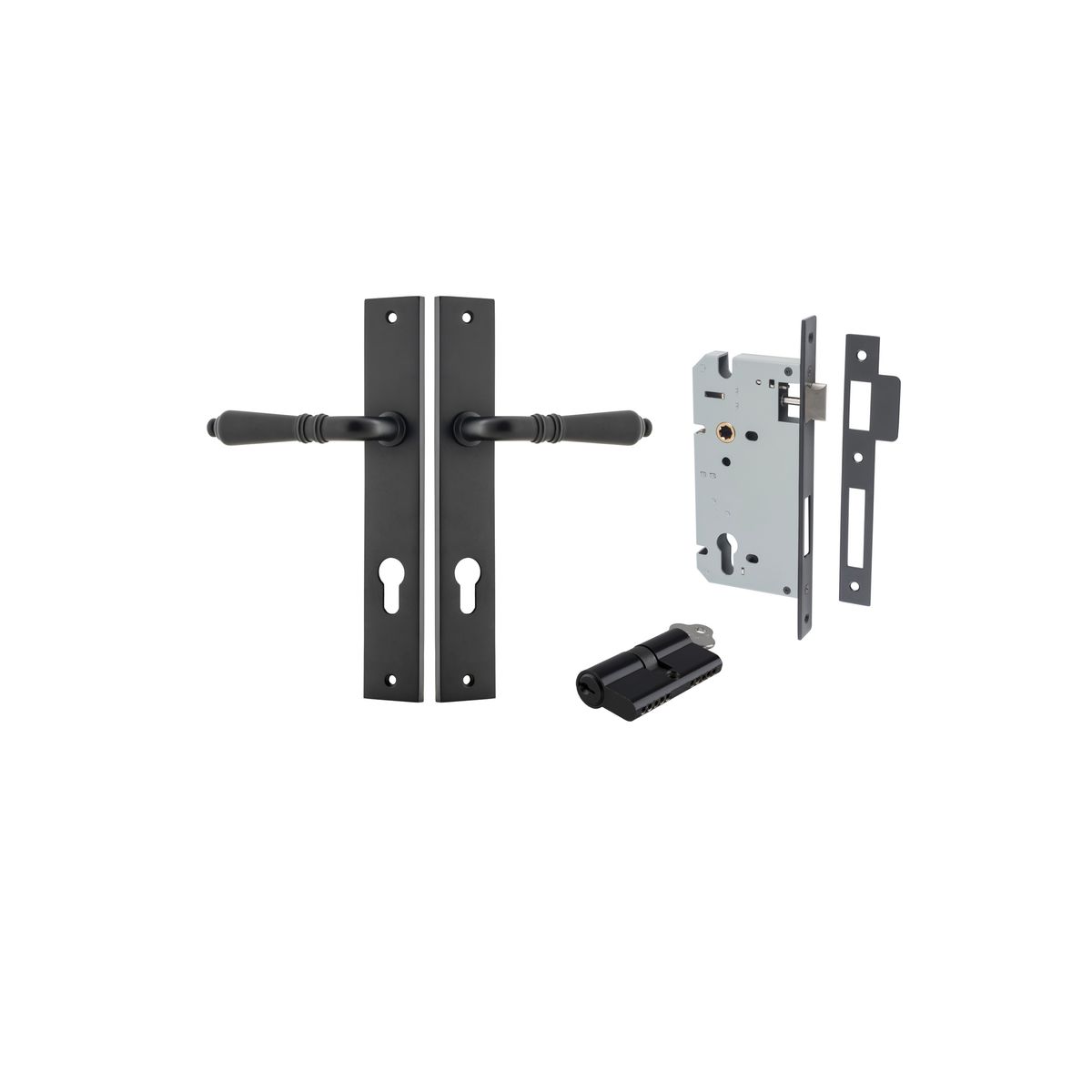 12700KENTR60KK - Sarlat Lever - Rectangular Backplate Entrance Kit with High Security Lock - Matt Black - Entrance