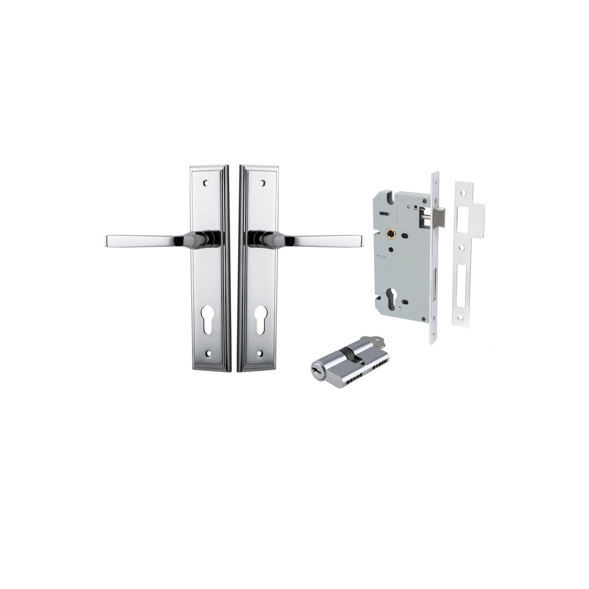 11744KENTR60KK - Annecy Lever - Stepped Backplate Entrance Kit with High Security Lock - Polished Chrome - Entrance