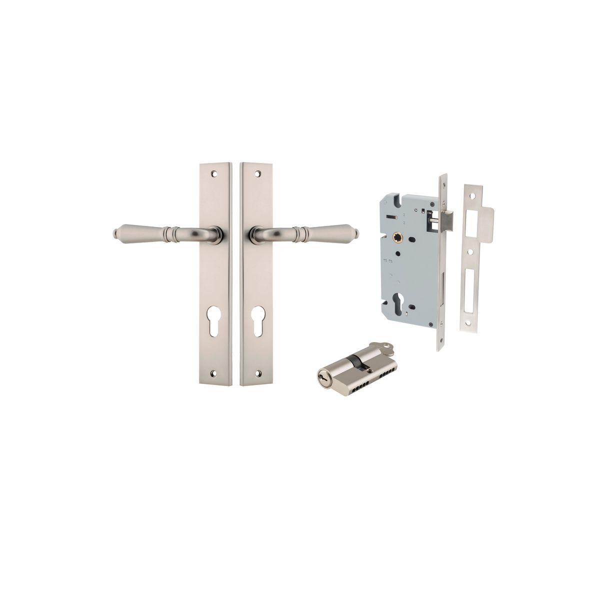 14700KENTR60KK - Sarlat Lever - Rectangular Backplate Entrance Kit with High Security Lock - Satin Nickel - Entrance