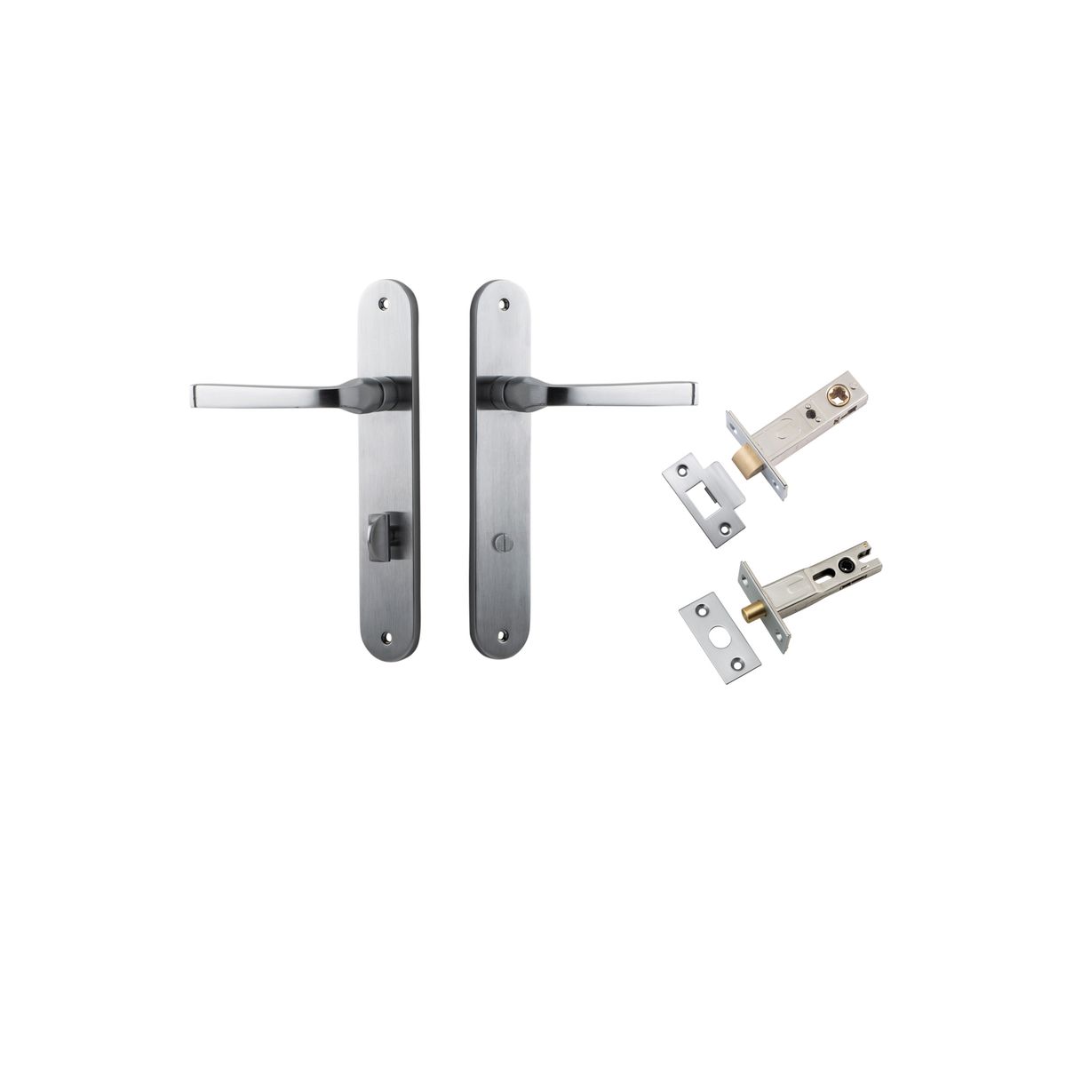 12232KPRIV60 - Annecy Lever - Oval Backplate Privacy Kit with Privacy Turn - Brushed Chrome - Privacy