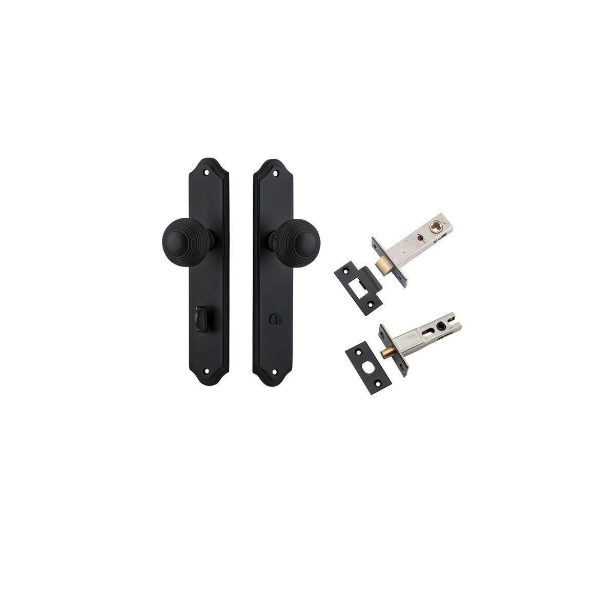12830KPRIV60 - Guildford Knob - Shouldered Backplate Privacy Kit with Privacy Turn - Matt Black - Privacy