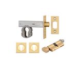 22155K60KTES - Euro Mortice Deadbolt Kit - 60mm Backset with Square Euro Escutcheon Key/Thumb - Brushed Brass - Entrance