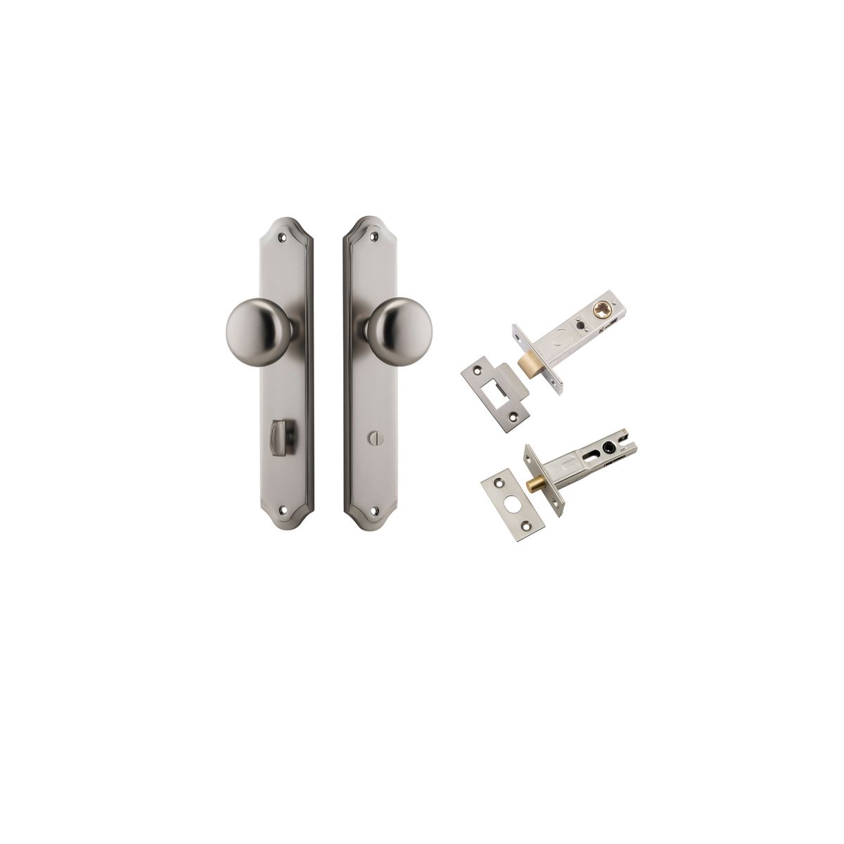 14828KPRIV60 - Cambridge Knob - Shouldered Backplate Privacy Kit with Privacy Turn - Satin Nickel - Privacy