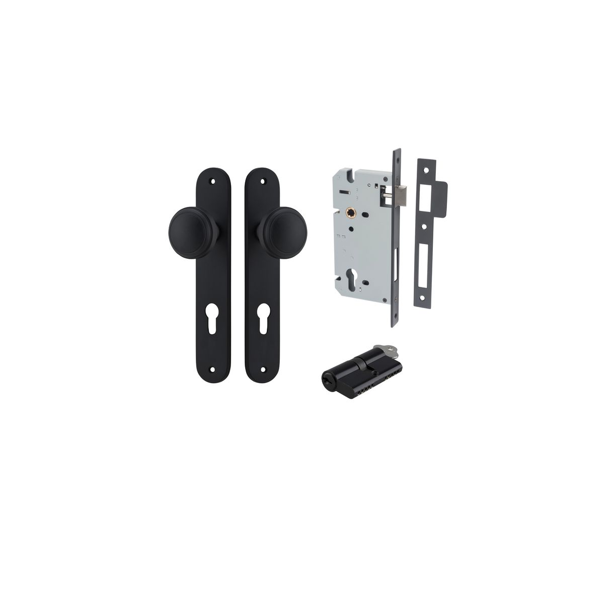 12832KENTR60KK - Paddington Knob - Oval Backplate Entrance Kit with High Security Lock - Matt Black - Entrance