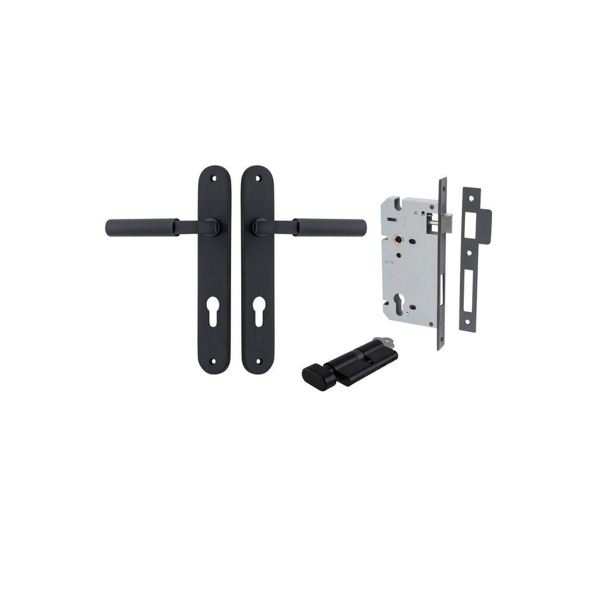 12766KENTR60KT - Berlin Lever - Oval Backplate Entrance Kit with High Security Lock - Matt Black - Entrance