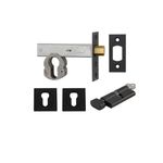 22552K70KTES - Euro Mortice Deadbolt Kit - 70mm Backset with Square Euro Escutcheon Key/Thumb - Matt Black - Entrance