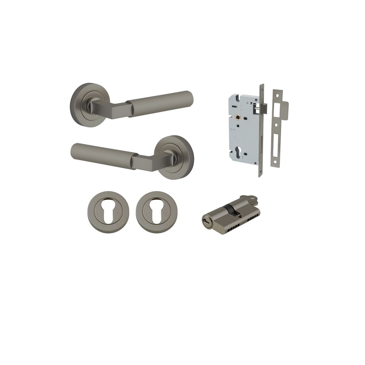 16861KENTR60KK - Brunswick Lever - Round Rose Entrance Kit with High Security Lock - Graphite PVD - Entrance