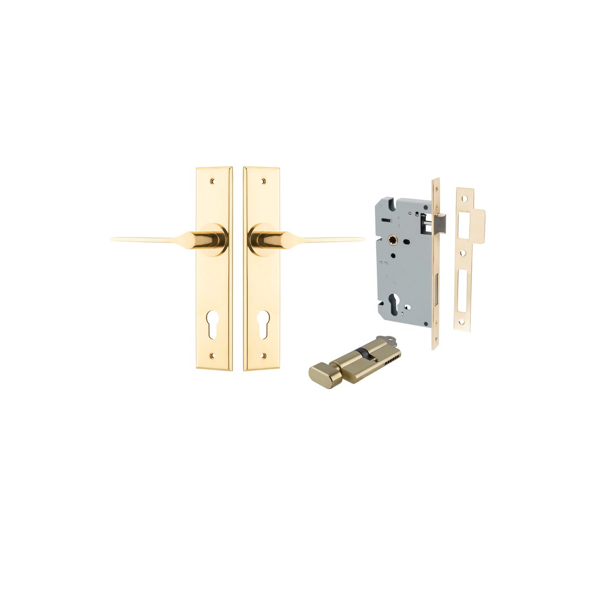 10258KENTR60KT - Como Lever - Chamfered Backplate Entrance Kit with High Security Lock - Polished Brass - Entrance