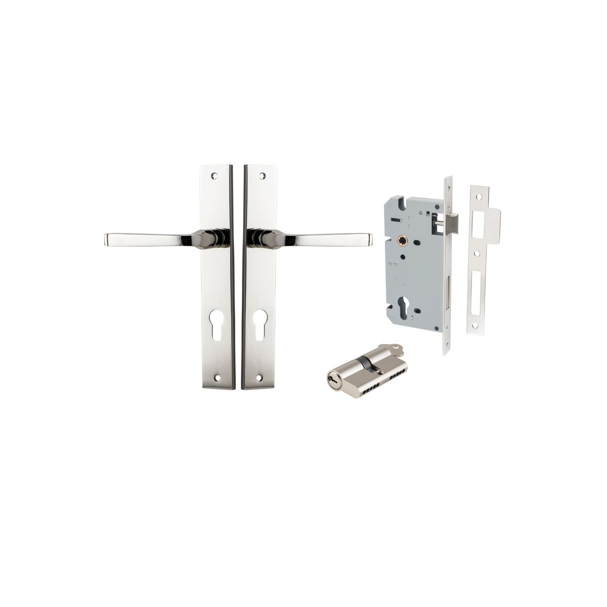 14208KENTR60KK - Annecy Lever - Rectangular Backplate Entrance Kit with High Security Lock - Polished Nickel - Entrance