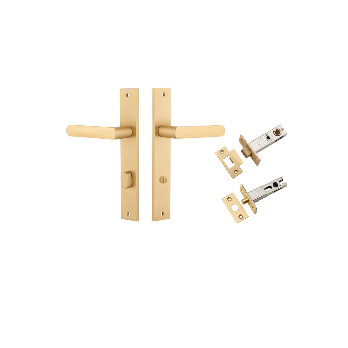 15360KPRIV60 - Osaka Lever - Rectangular Backplate Privacy Kit with Privacy Turn - Brushed Brass - Privacy