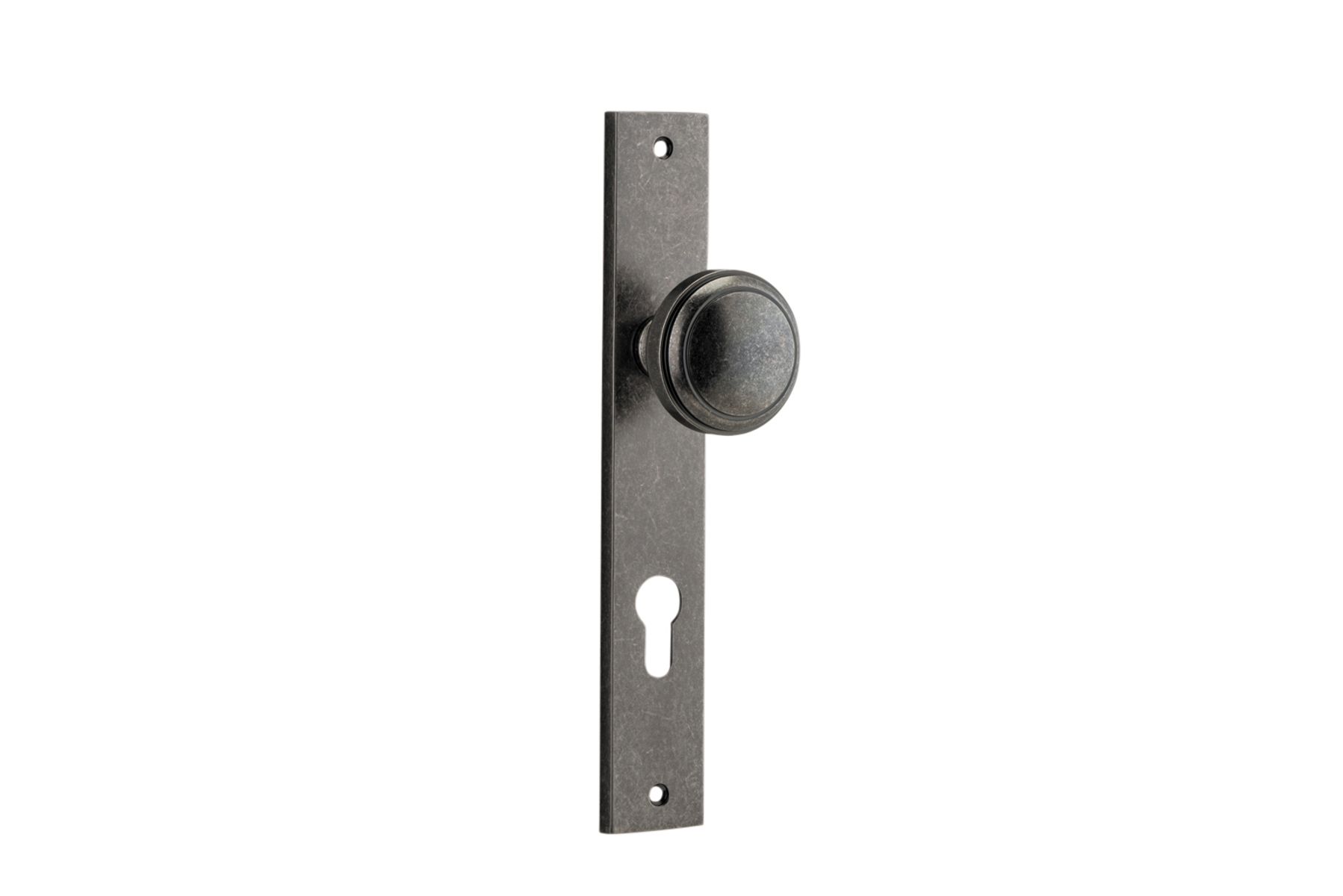13820E85 - Paddington Knob - Rectangular Backplate - Distressed Nickel - Entrance