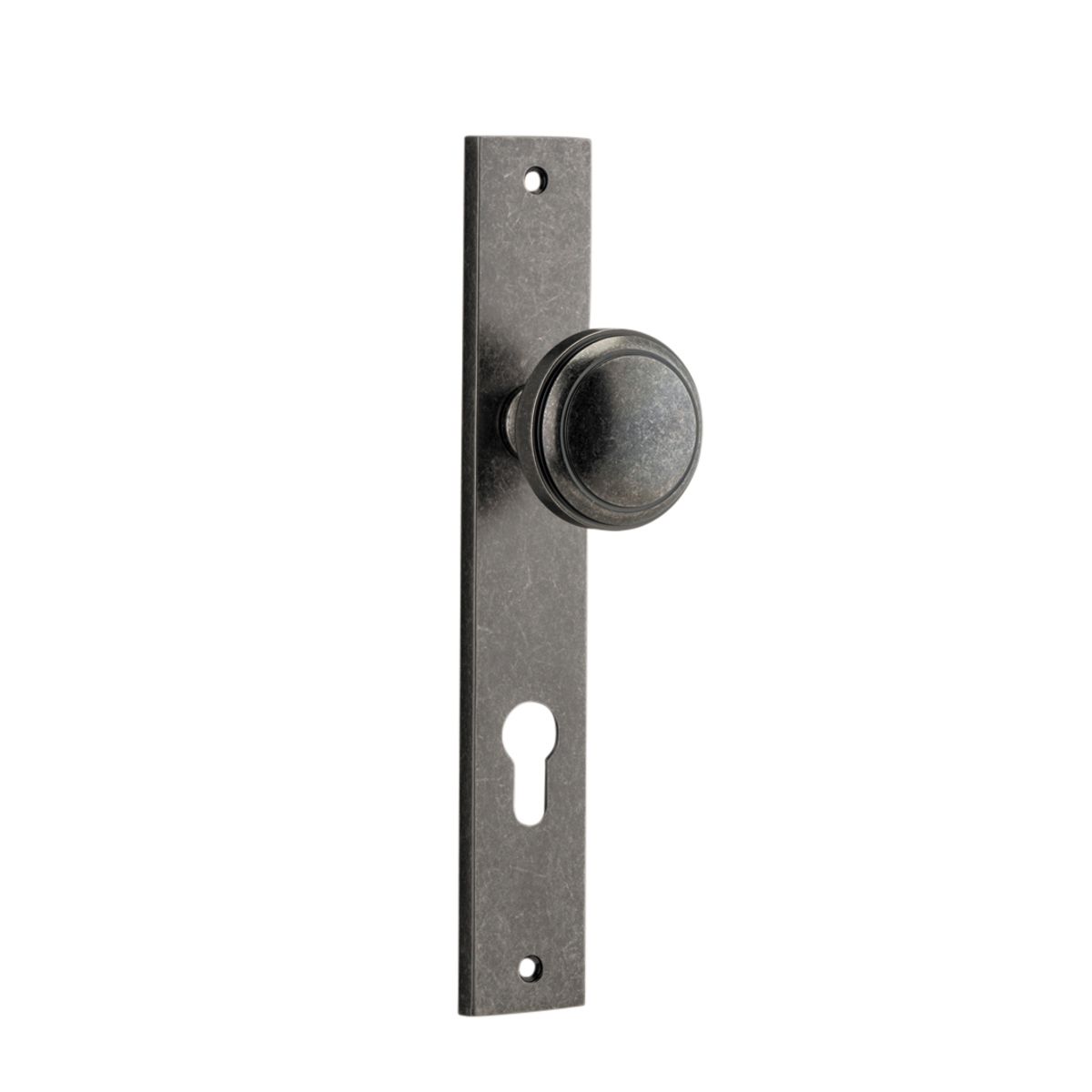13820E85 - Paddington Knob - Rectangular Backplate - Distressed Nickel - Entrance