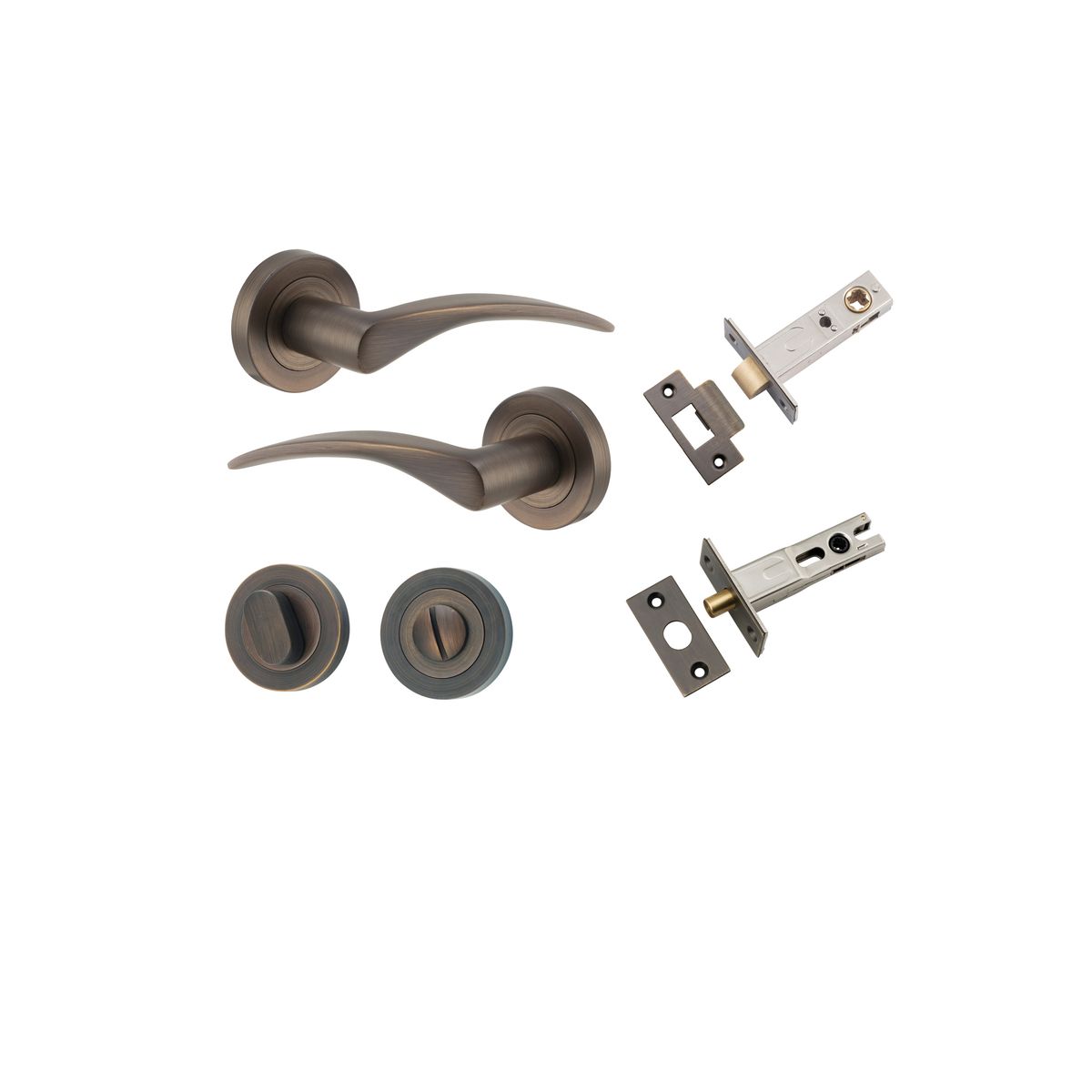 9221KPRIV60 - Oxford Lever - Round Rose Privacy Kit with Separate Privacy Turn - Signature Brass - Privacy