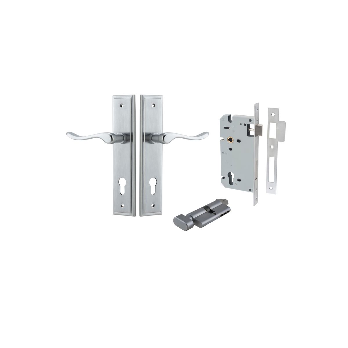 12426KENTR60KT - Stirling Lever - Stepped Backplate Entrance Kit with High Security Lock - Brushed Chrome - Entrance