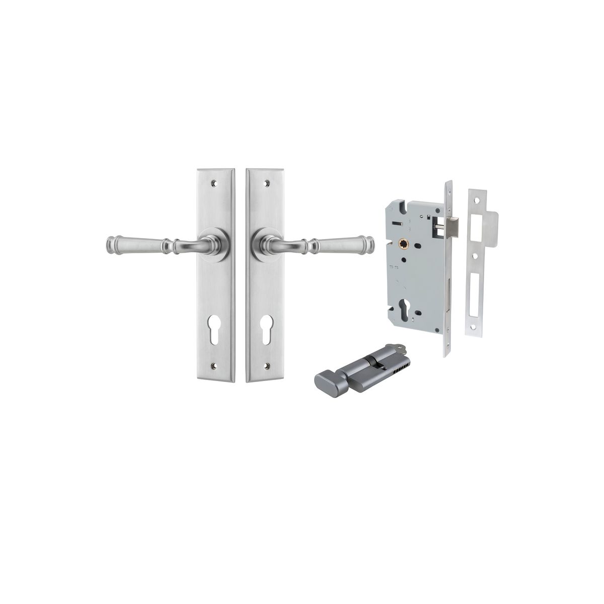 12286KENTR60KT - Verona Lever - Chamfered Backplate Entrance Kit with High Security Lock - Brushed Chrome - Entrance