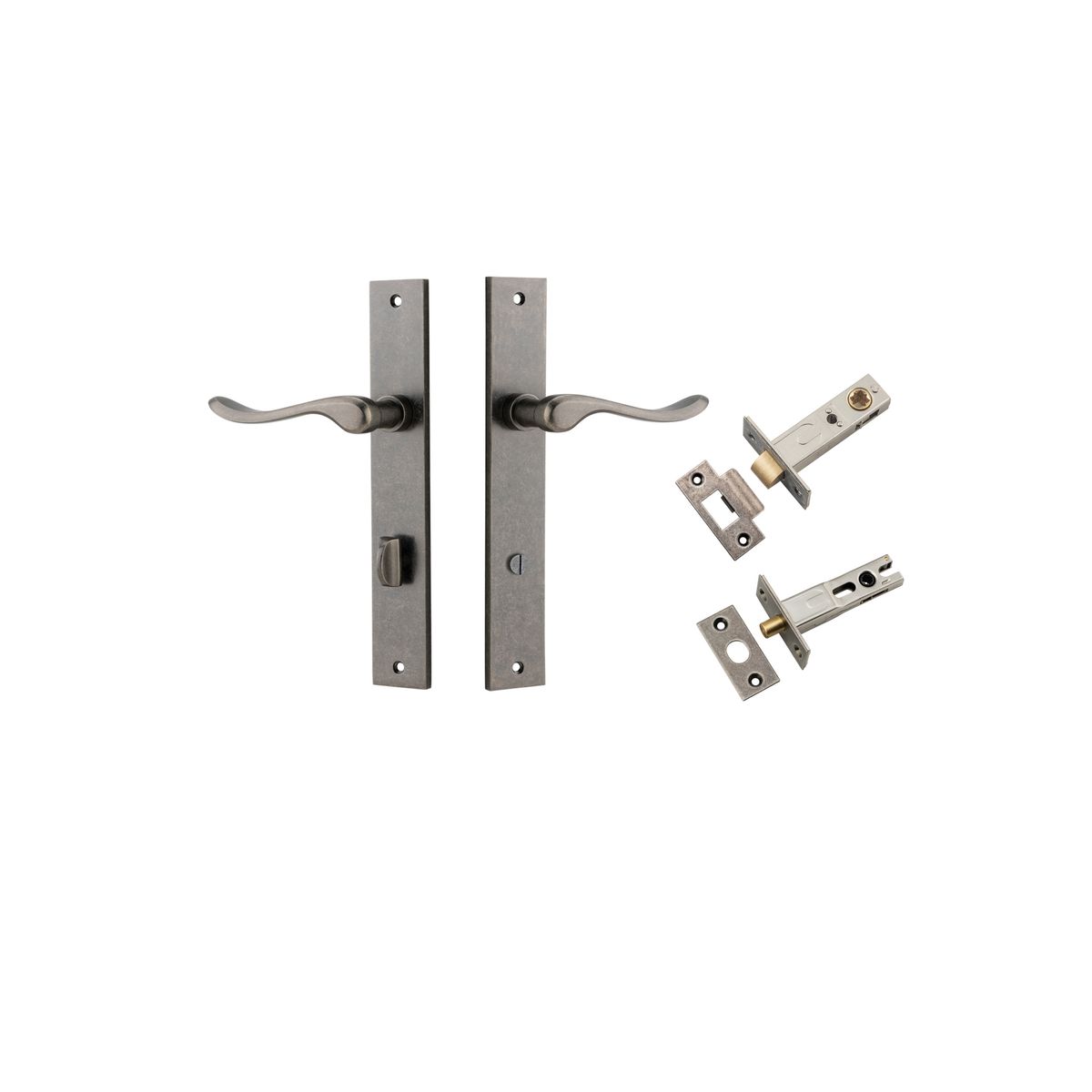 13920KPRIV60 - Stirling Lever - Rectangular Backplate Privacy Kit with Privacy Turn - Distressed Nickel - Privacy