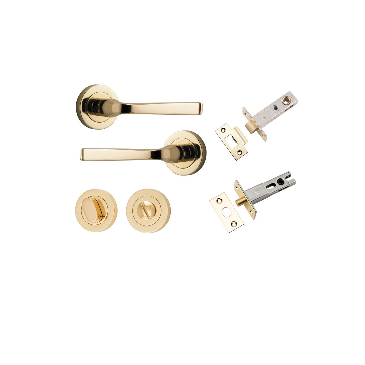 0320KPRIV60 - Annecy Lever - Round Rose Privacy Kit with Separate Privacy Turn - Polished Brass - Privacy