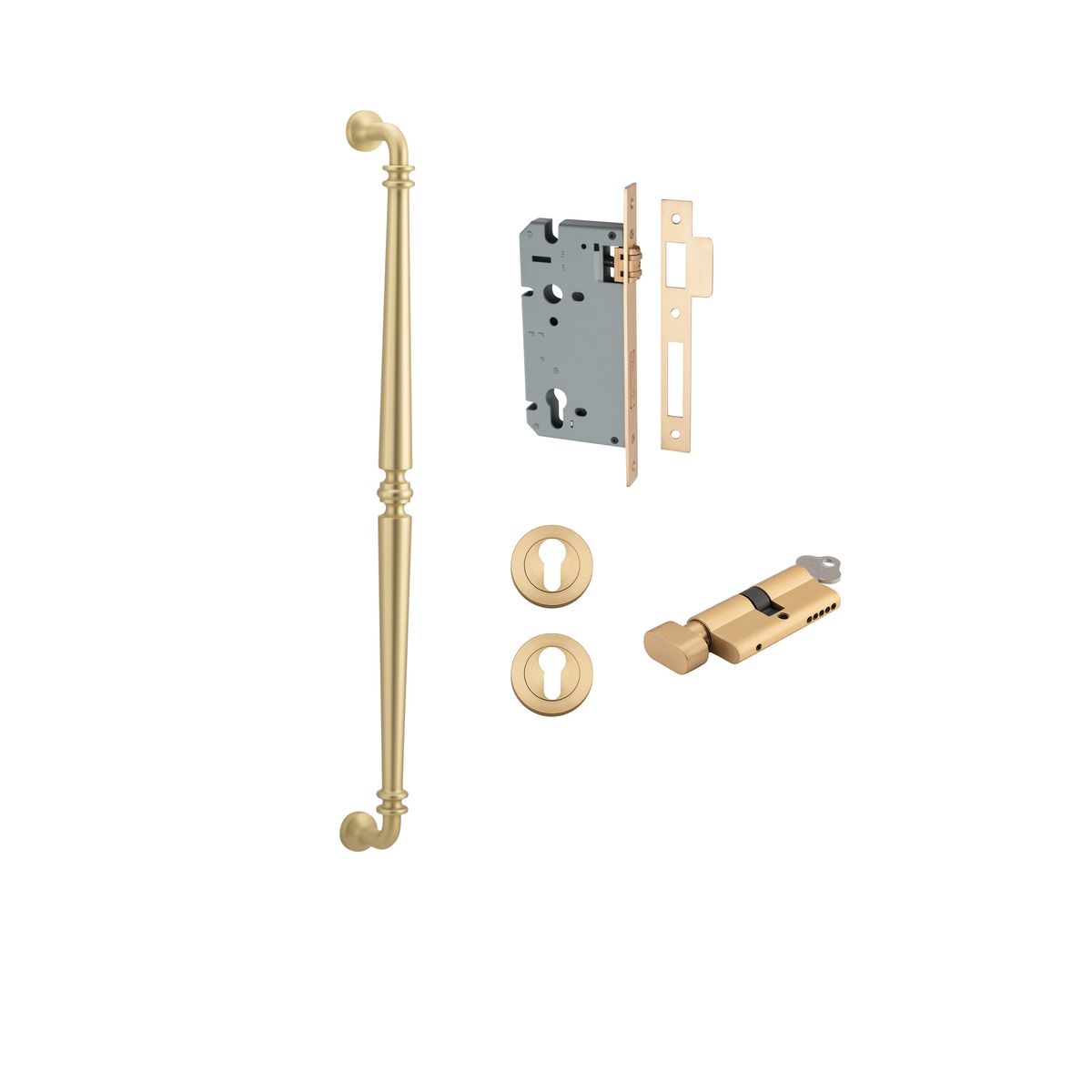 17102KENTR60KT - Sarlat Pull Handle - 600mm Entrance Kit with Separate High Security Lock - Brushed Gold PVD - Entrance