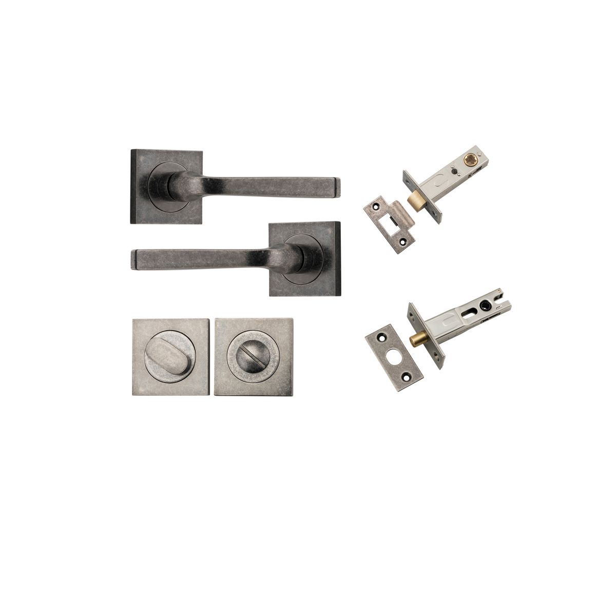 0397KPRIV60 - Annecy Lever - Square Rose Privacy Kit with Separate Privacy Turn - Distressed Nickel - Privacy