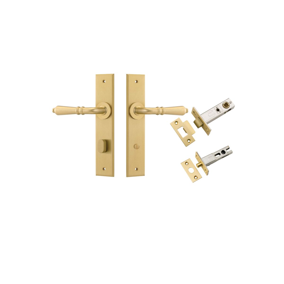 16214KPRIV60 - Sarlat Lever - Chamfered Backplate Privacy Kit with Privacy Turn - Brushed Gold PVD - Privacy