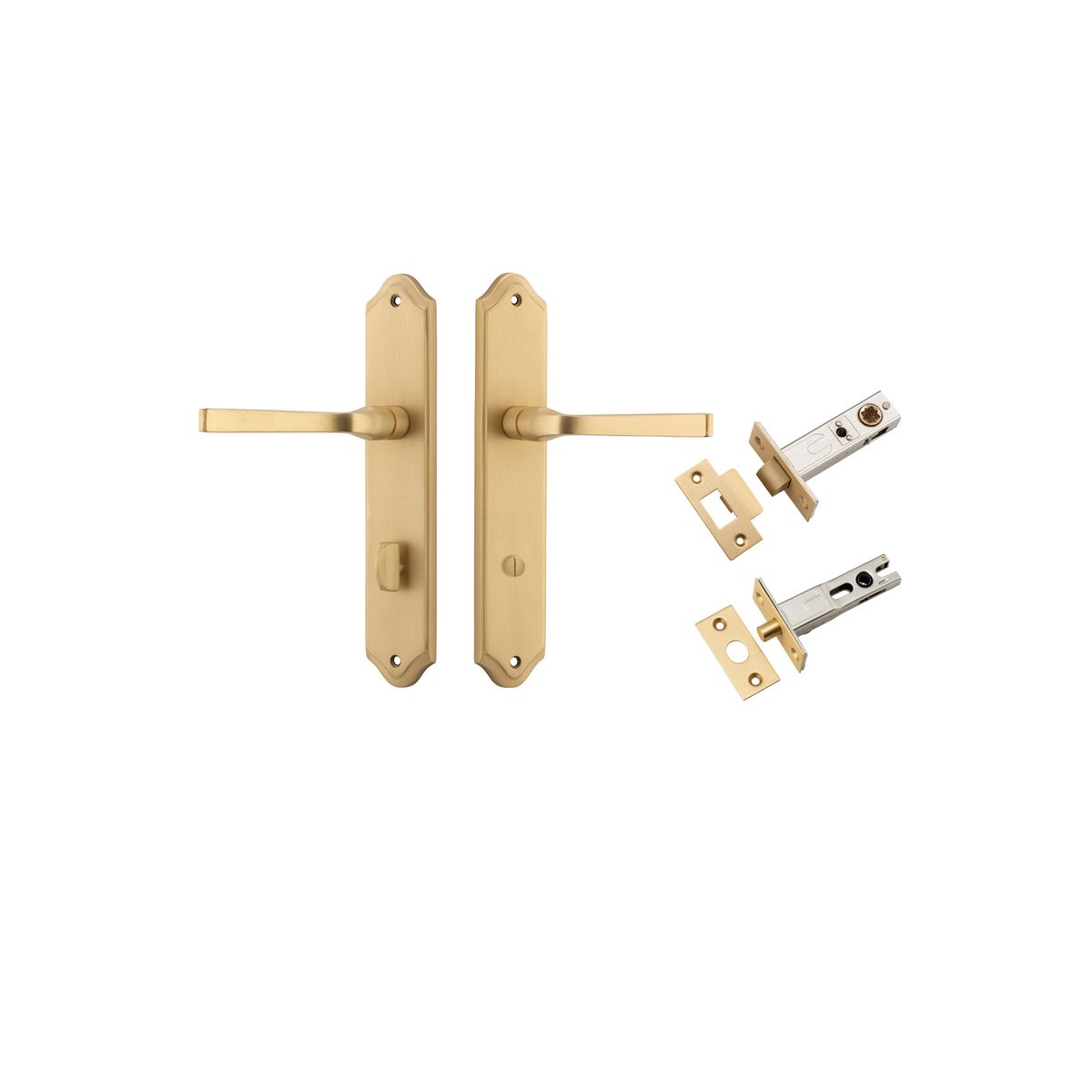 15220KPRIV60 - Annecy Lever - Shouldered Backplate Privacy Kit with Privacy Turn - Brushed Brass - Privacy
