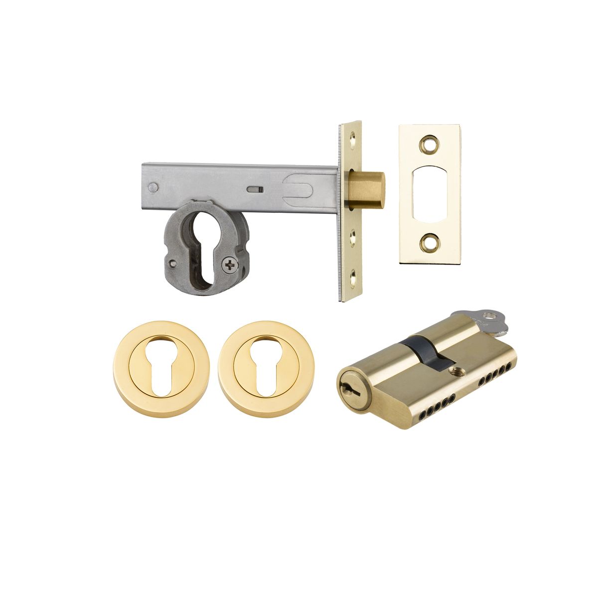 22556K70KKER - Euro Mortice Deadbolt Kit - 70mm Backset with Round Euro Escutcheon Key/Key - Polished Brass - Entrance