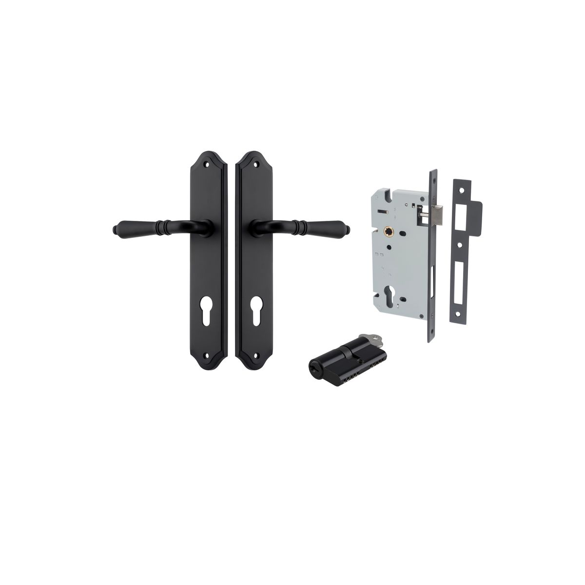 12712KENTR60KK - Sarlat Lever - Shouldered Backplate Entrance Kit with High Security Lock - Matt Black - Entrance