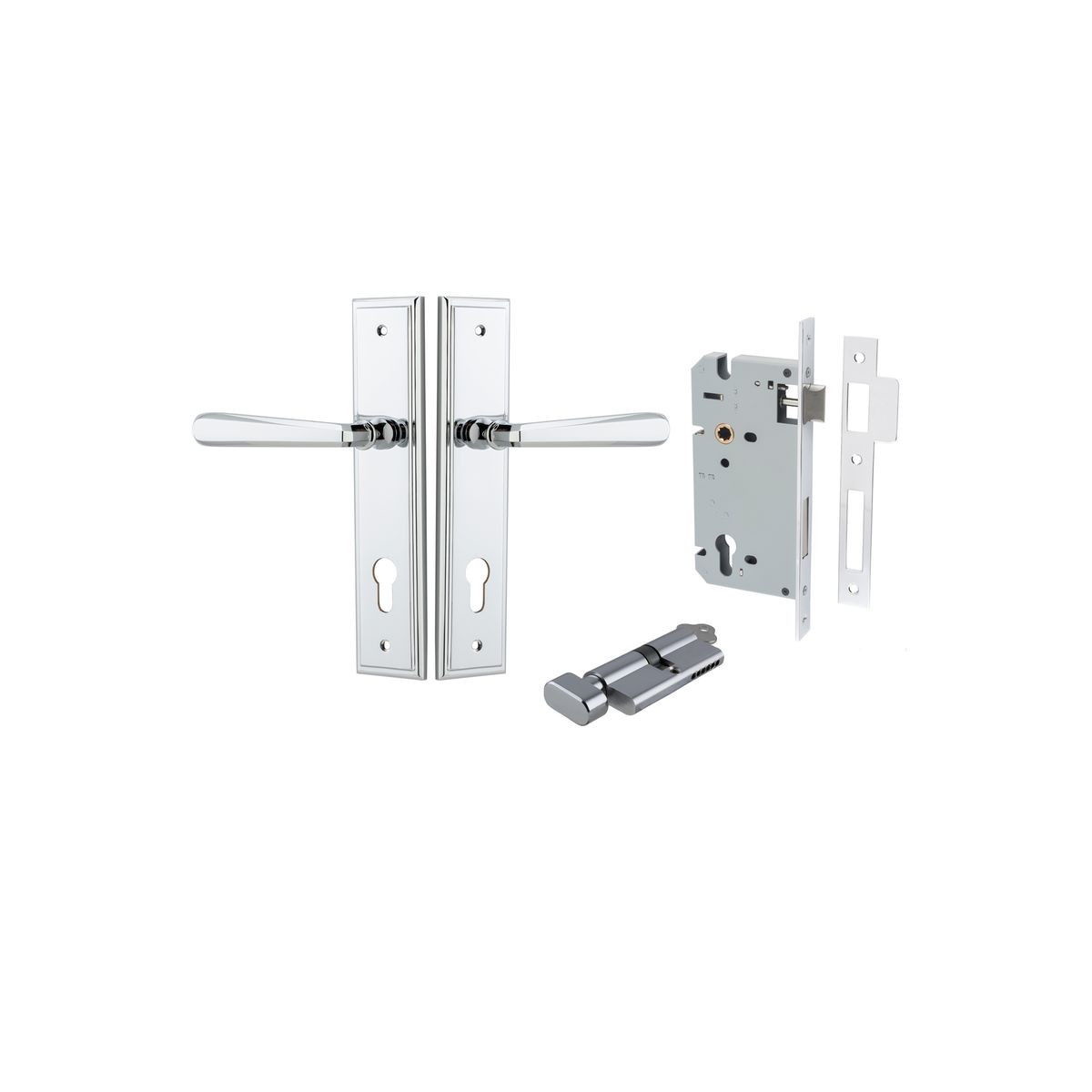 11878KENTR60KT - Copenhagen Lever - Stepped Backplate Entrance Kit with High Security Lock - Polished Chrome - Entrance