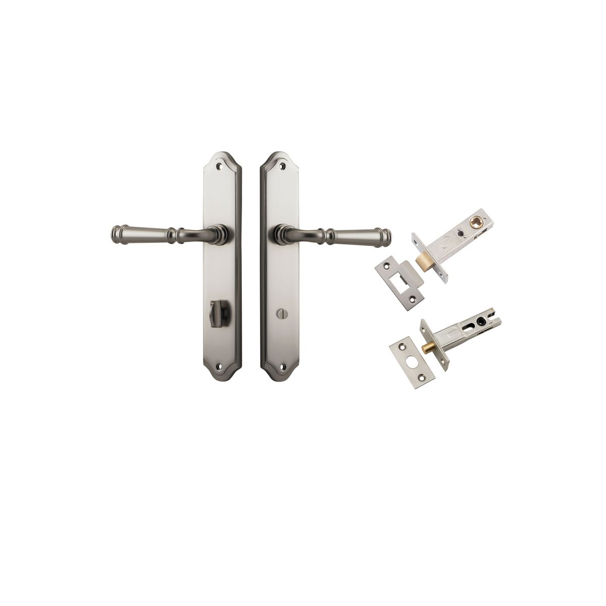 14718KPRIV60 - Verona Lever - Shouldered Backplate Privacy Kit with Privacy Turn - Satin Nickel - Privacy