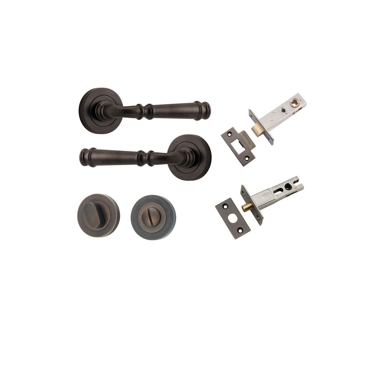 0311KPRIV60 - Verona Lever - Round Rose Privacy Kit with Separate Privacy Turn - Signature Brass - Privacy