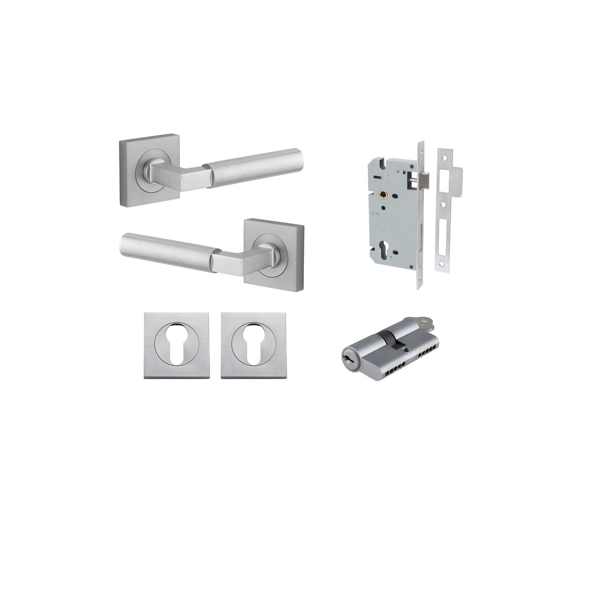 0415KENTR60KK - Berlin Lever - Square Rose Entrance Kit with High Security Lock - Brushed Chrome - Entrance