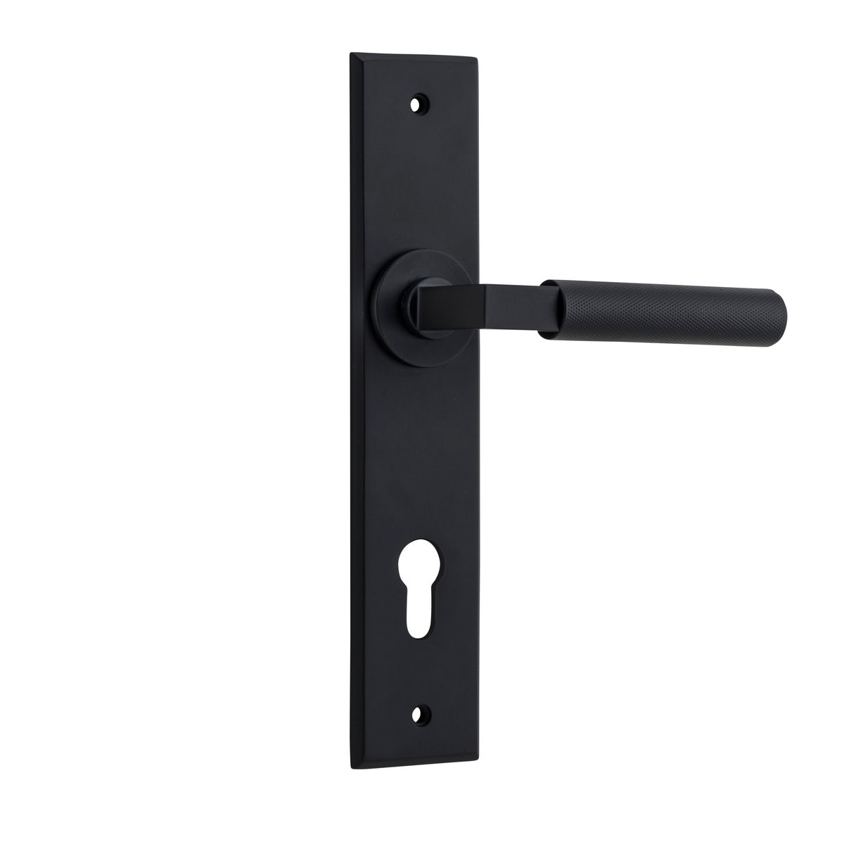 12796E85 - Brunswick Lever - Chamfered Backplate - Matt Black - Entrance