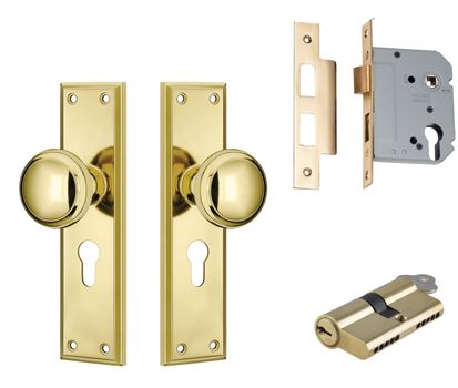 Milton Door Knob - Long Backplate Entrance Set with High Security Lock