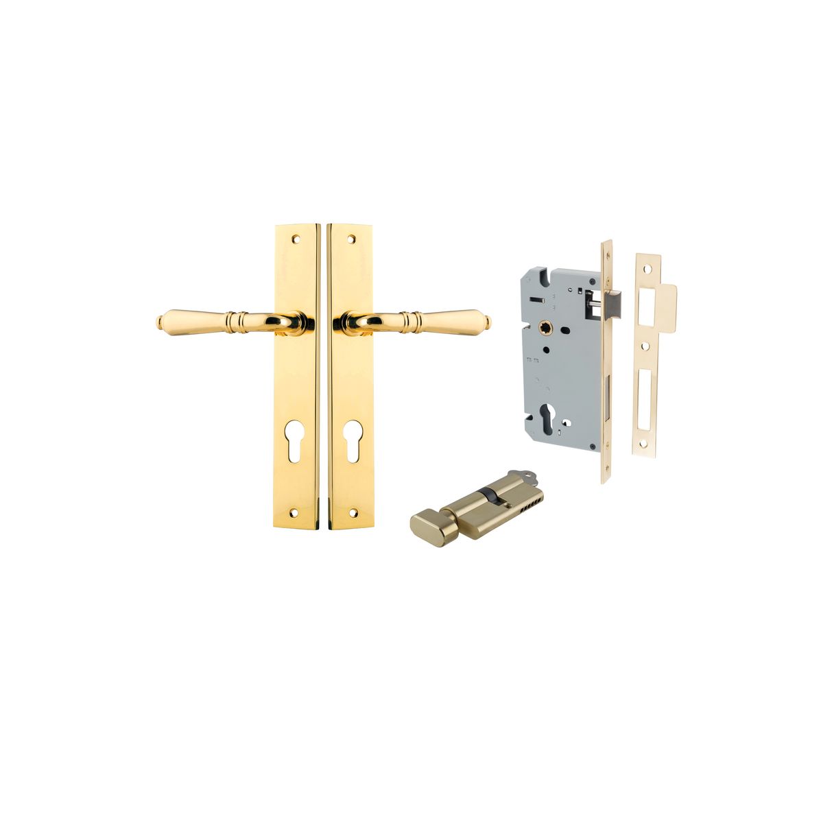 10200KENTR60KT - Sarlat Lever - Rectangular Backplate Entrance Kit with High Security Lock - Polished Brass - Entrance