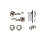 9207KENTR60KK - Sarlat Lever - Round Rose Entrance Kit with Separate High Security Lock - Distressed Nickel - Entrance