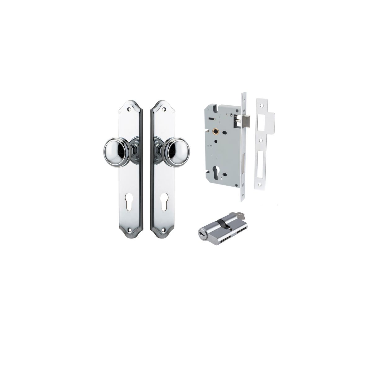 11826KENTR60KK - Paddington Knob - Shouldered Backplate Entrance Kit with High Security Lock - Polished Chrome - Entrance