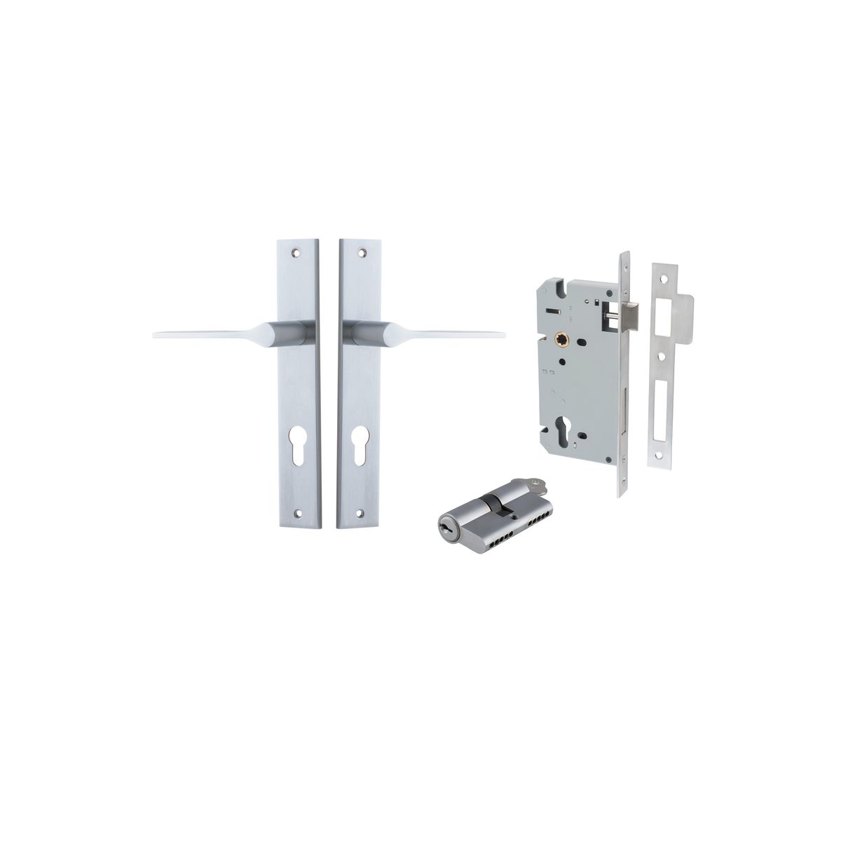 12254KENTR60KK - Como Lever - Rectangular Backplate Entrance Kit with High Security Lock - Brushed Chrome - Entrance