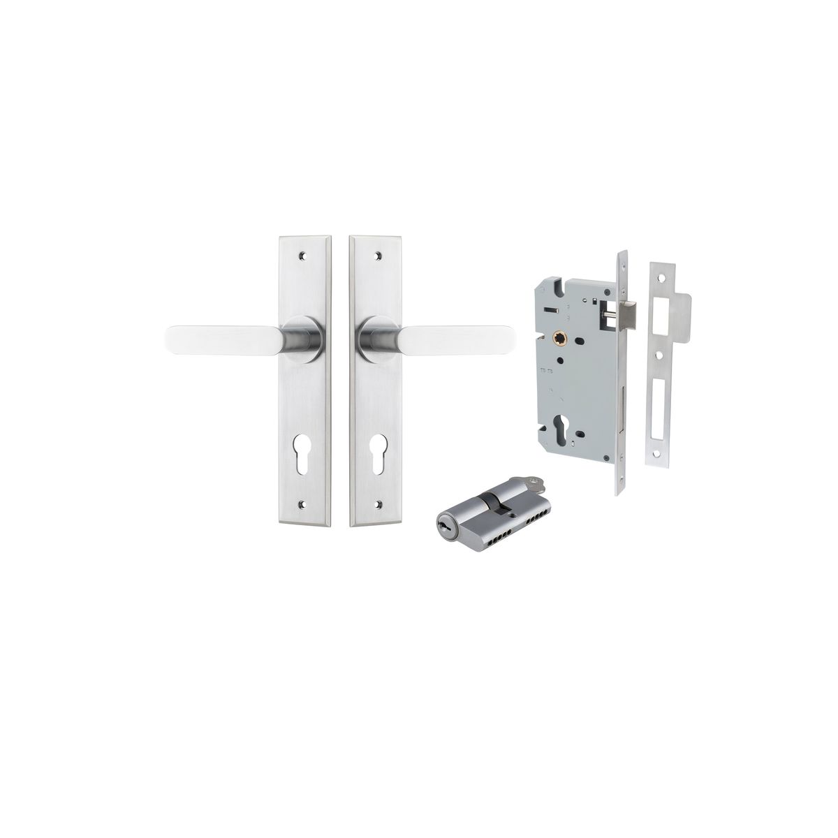 12284KENTR60KK - Bronte Lever - Chamfered Backplate Entrance Kit with High Security Lock - Brushed Chrome - Entrance